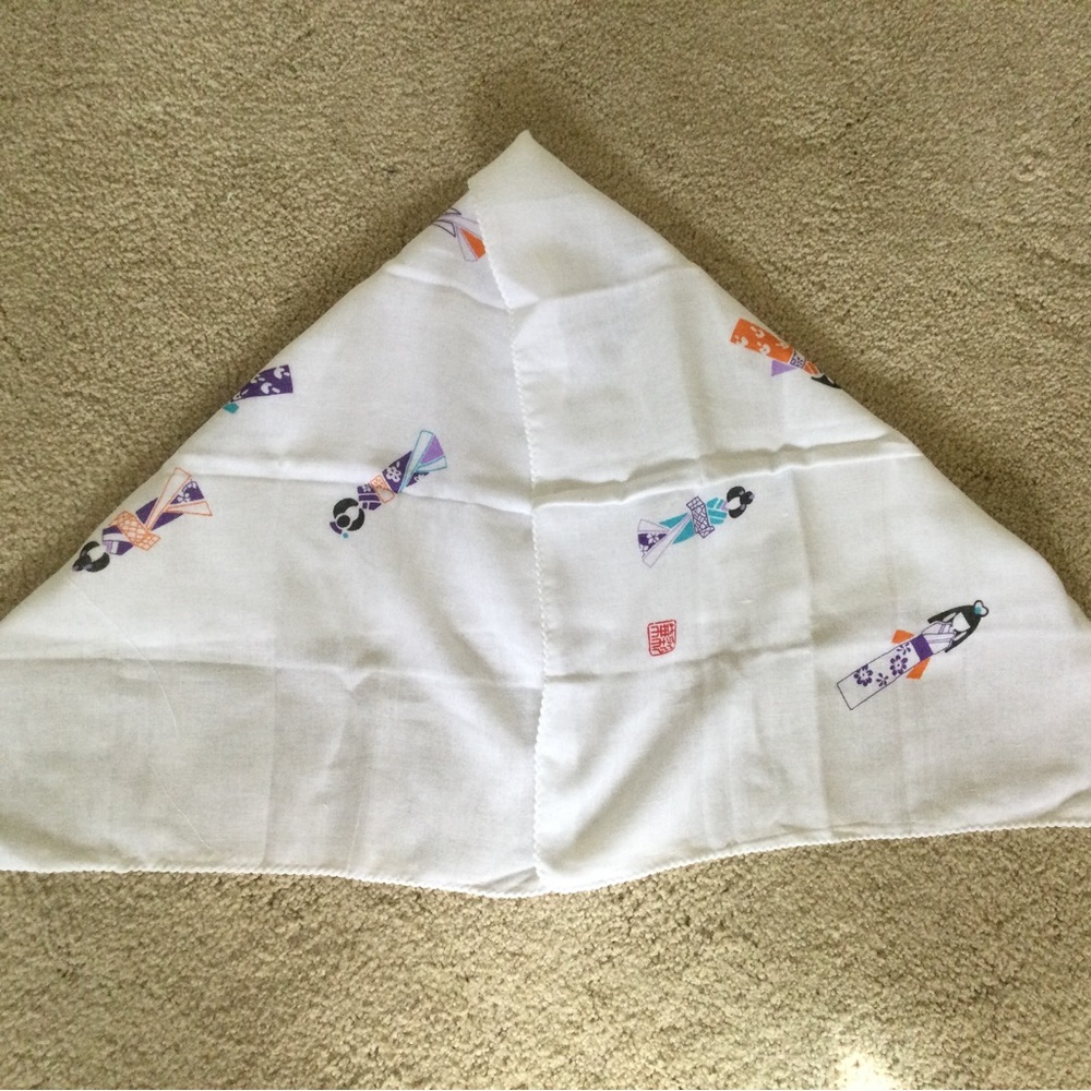 11" x60" Japanese Furoshiki Wrapping Cloth White Cotton Floral J5